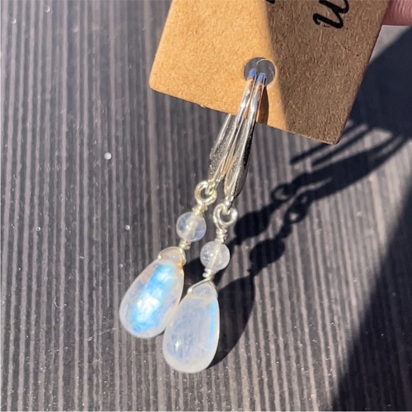 Genuine Rainbow Moonstone Teardrop Earrings! - Picture 4 of 4